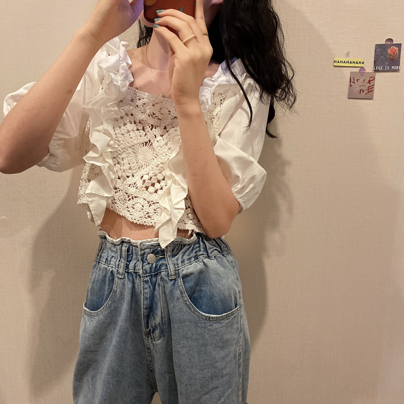 Áo Ren Lửng Tay Ngắn Xinh Xắn Dành Cho Nữ