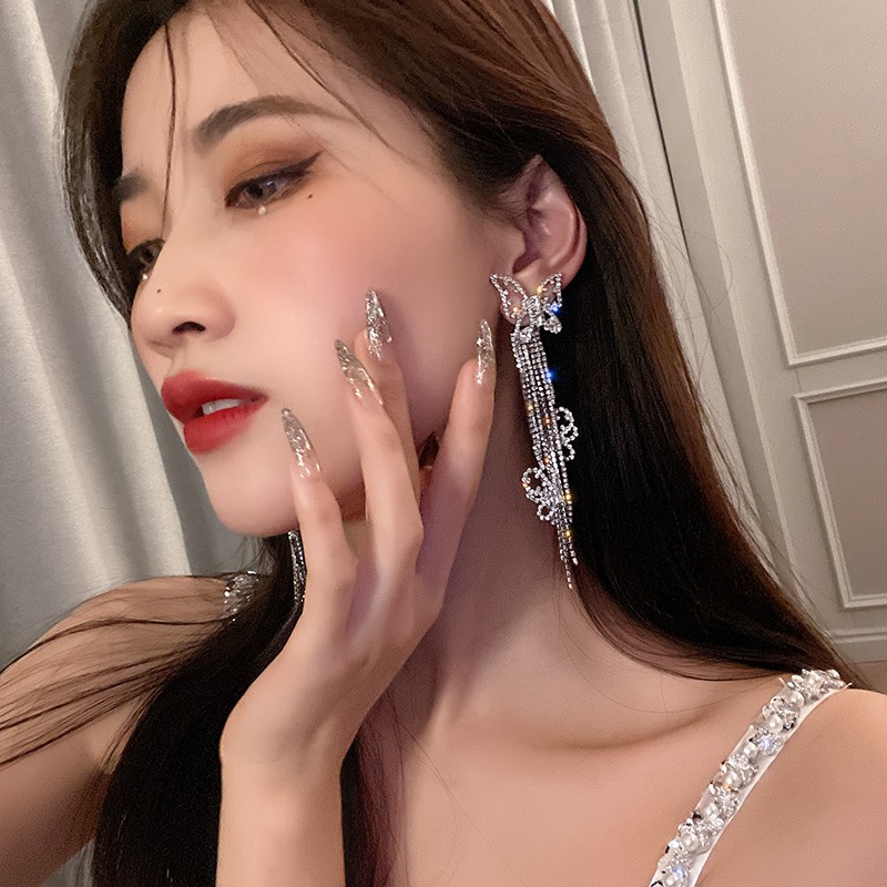 Bông tai thiết kế mô phỏng cánh bướm đính pha lê sang trọng_M1609
