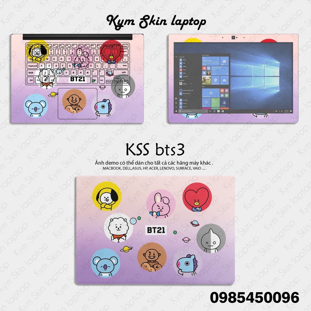 Skin dán laptop chủ đề BT21 - Đã cắt theo kích thước sẵn của riêng từng laptop