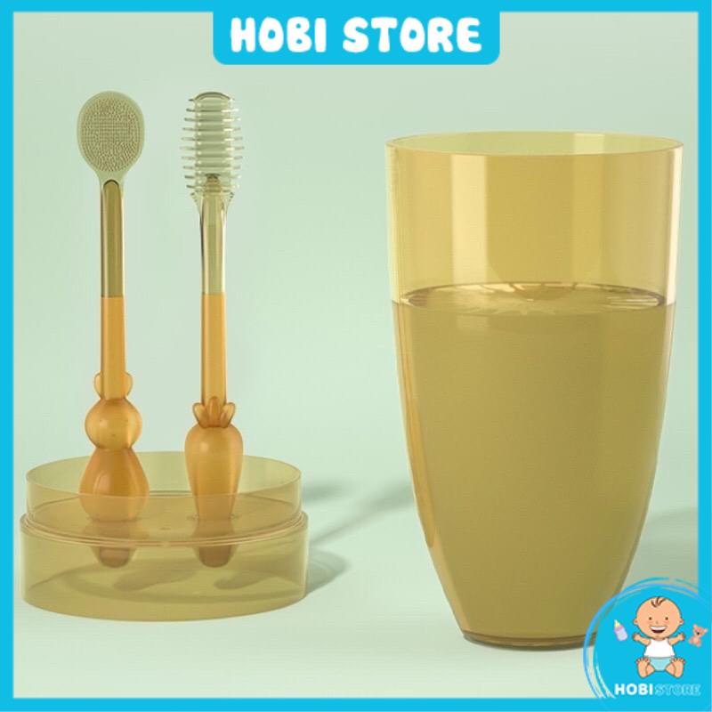 Set rơ lưỡi và bàn chải đánh răng silicon cho bé từ 0 - 18 tháng - Hobi Store