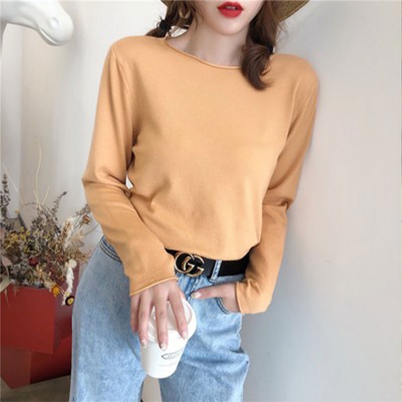 Áo Sweater Dệt Kim Tay Dài Cổ Tròn Dáng Rộng Thời Trang Mùa Thu Cho Nữ