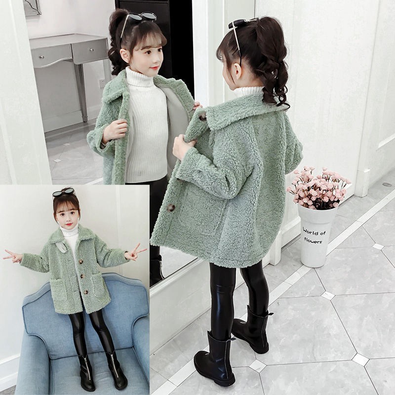 Áo Khoác Lông Cừu Dày Dặn + Áo Sweater Dáng Dài Thời Trang Mùa Đông Cho Bé Gái