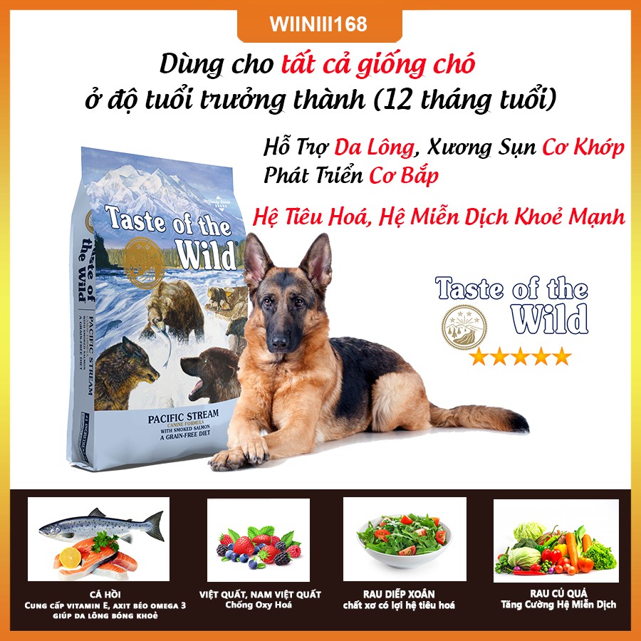 [Nhập Khẩu USA] Thức Ăn Cho Chó Becgie Taste Of The Wild Bao 2kg -  Pacific Stream Cá Hồi Xông Khói, Rau Củ Quả