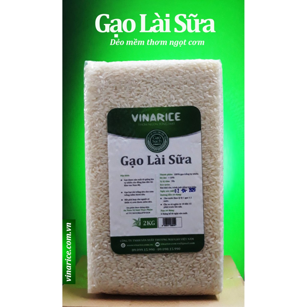 Gạo Lài Sữa - túi ép chân ko 2kg - dẻo mềm thơm ngọt cơm