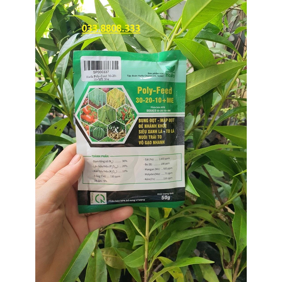 10 GÓI PHÂN BÓN LÁ POLY-FEED 30-20-10+ME GÓI 50G CHẤT LƯỢNG CAO
