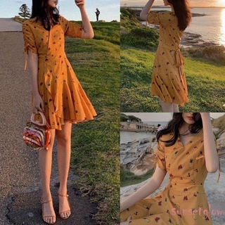 Sf jumpsuit tay ngắn cổ chữ v hoạ tiết trái cây kèm nịt bụng cho nữ