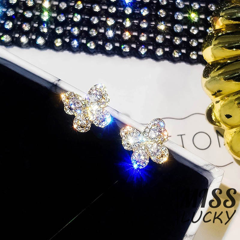 Khuyên tai hình bướm đính đá phong cách Hàn Quốc thanh lịch dành cho nữ