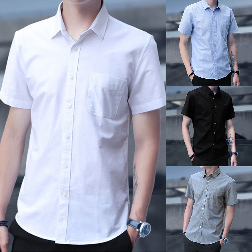 Áo Sơ Mi Nam Vải Oxford Tay Ngắn Màu Trơn Size M-3XL 4 Màu Sắc