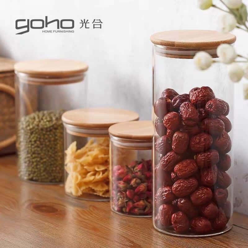 Hũ Thủy Tinh Nắp Gỗ Đựng Gia Vị, Thức Ăn, Đồ Khô, Ngũ Cốc