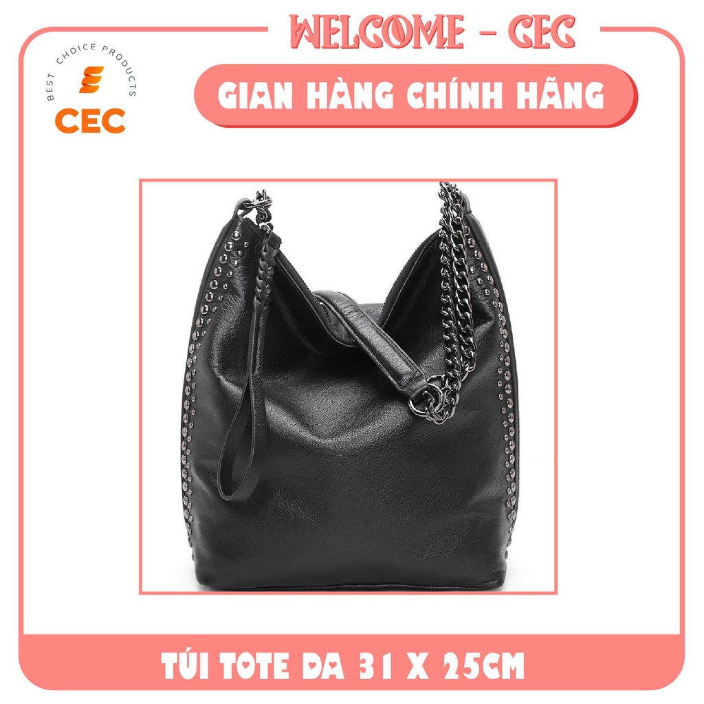 Túi Tote Da Cao Cấp Hàn Quốc - Túi Đeo Vai Cho Nữ 31x25cm họa tiết đinh tán và xích trẻ trung năng động [CEC Store]