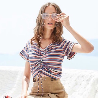 ☀️Áo Croptop Rút Dây Sọc