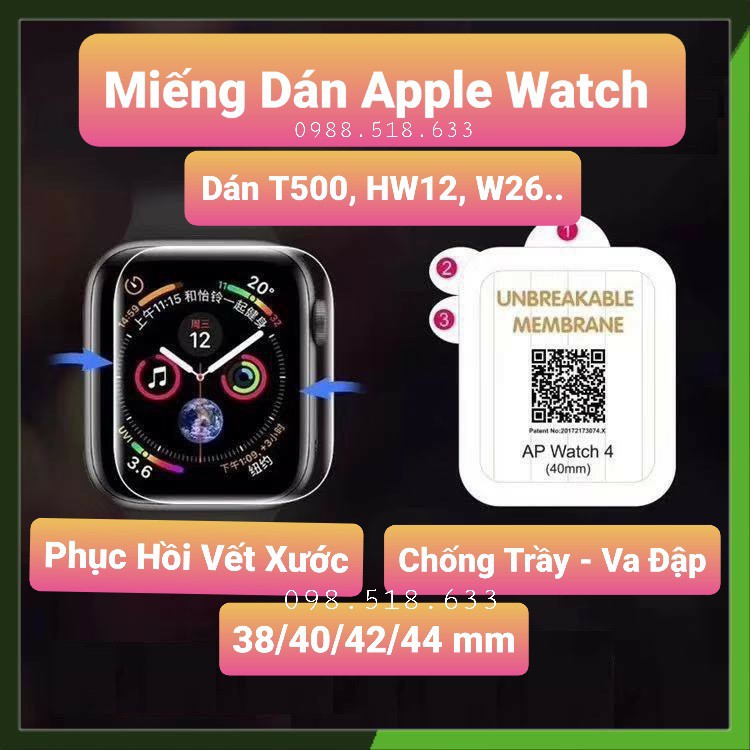 Miếng Dán Apple Watch Miếng dán dẻo skin PPF tự phục hồi trầy xước size 38 40 42 44mm