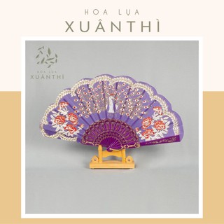 Quạt công vải lụa nan nhựa nhiều màu - Quạt cầm tay trang trí - Hoa Lụa Xuân Thì - Q01