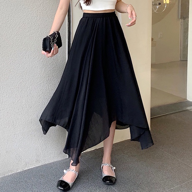 Chân váy dài midi nữ voan đũi mỏng nhẹ nhàng tiểu thư Firstdateclothing