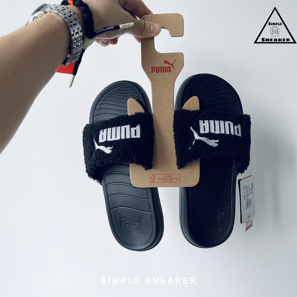 Dép Puma Chính Hãng FREESHIP Puma Popcat 20 Sherpa Slides Auth - Dép Quai Ngang Lông Cừu Đi Trong Nhà - Simple Sneaker