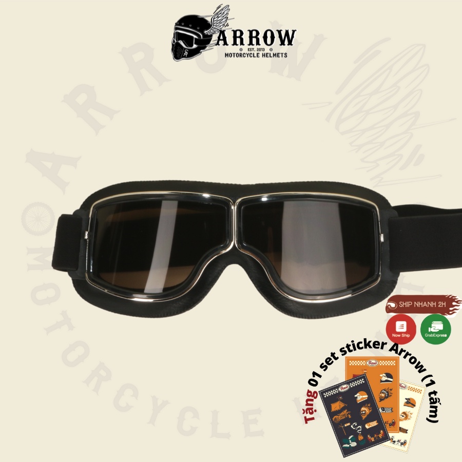 Kính gắn nón bảo hiểm phi công gg550 da đen cao cấp Arrow