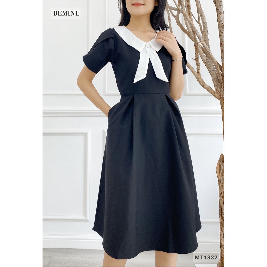 [Mã WABRWA15 giảm 15% đơn 300K] Đầm xòe cổ phối có nơ BEMINE MT1332DEN | BigBuy360 - bigbuy360.vn