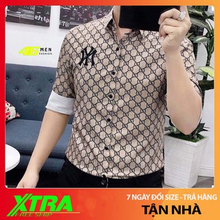 Áo sơ mi nam dài tay, vải kate lụa 5D, thêu logo chữ MFM012