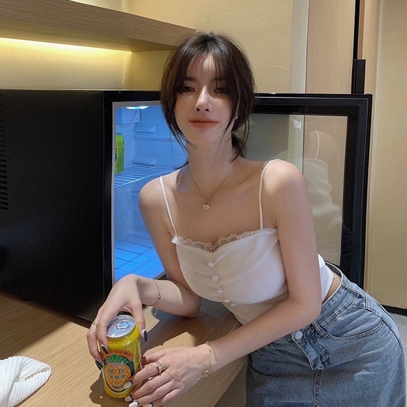 Áo hai dây ZHELIHANGFEI dệt kim phối ren quyến rũ