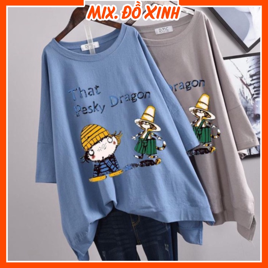 Áo thun nam nữ form rộng tay lỡ Thu Hà áo phông unisex freesize chất liệu mềm mát in chữ That Pesky Dragon