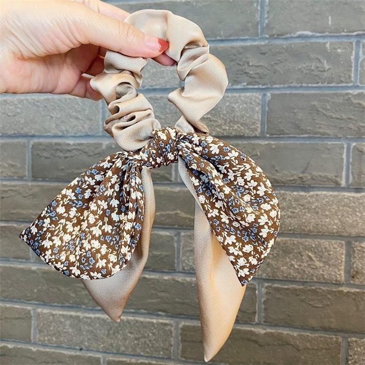 Dây buộc tóc ruy băng họa tiết hoa thắt nơ phong cách Hàn Quốc cho nữ