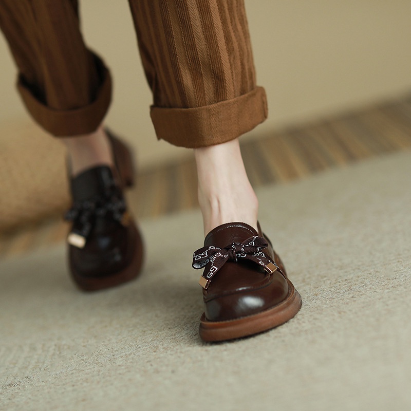 Giày lười da IELGY đính nơ thời trang cho nữ