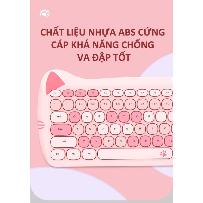 Bàn phím và chuột không dây Mofii thiết kế tai mèo đáng yêu phong cách nữ tính 84 nút hình socola độc lạ - NK