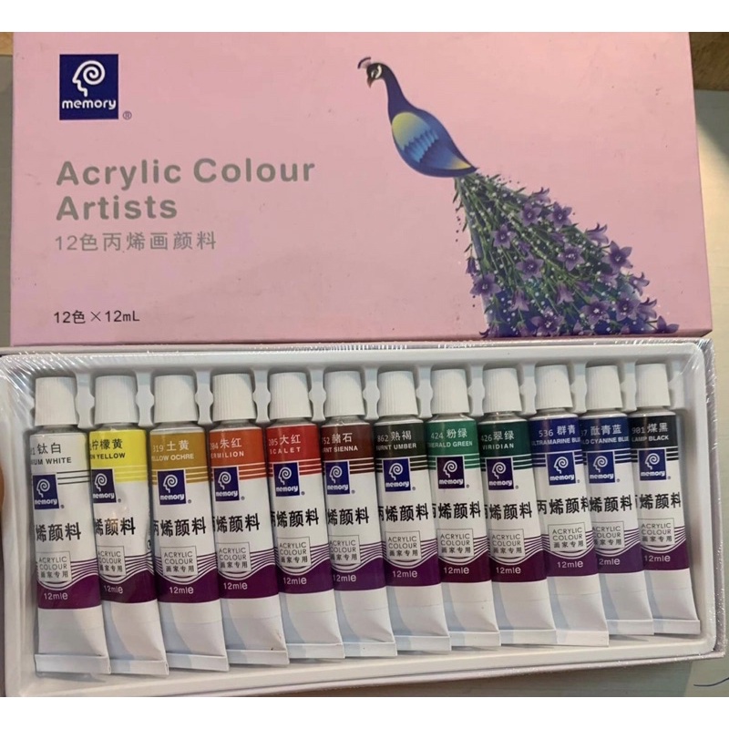 Bộ màu acrylic 12 màu memory dạng tuýp dễ sử dụng