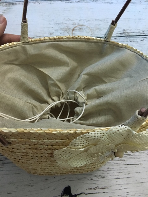 Túi cói hoa đi biển style vintage