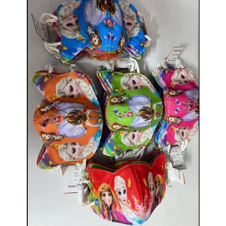 Khẩu Trang Vải 3 Lớp Cao Cấp có hình siêu nhân và công chúa Cho Bé trai, bé gái