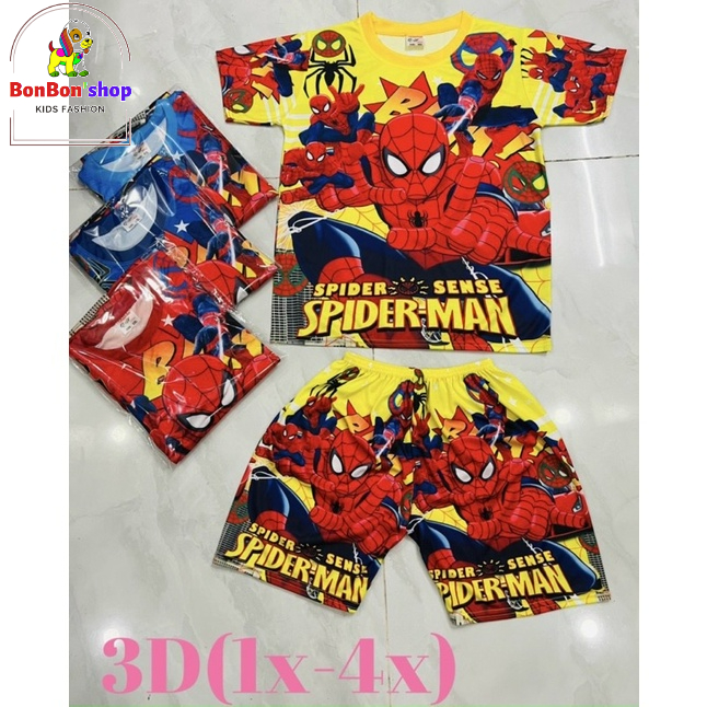 bộ đồ siêu nhân tay ngắn cho bé trai size 20-25kg in hình 3d nổi bật