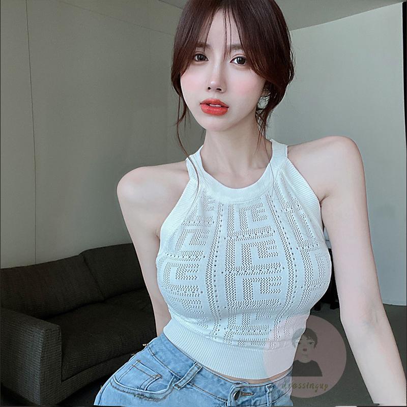 Áo Dệt Kim Không Tay Cổ Tròn Màu Sắc Thời Trang Mùa Hè Cho Nữ