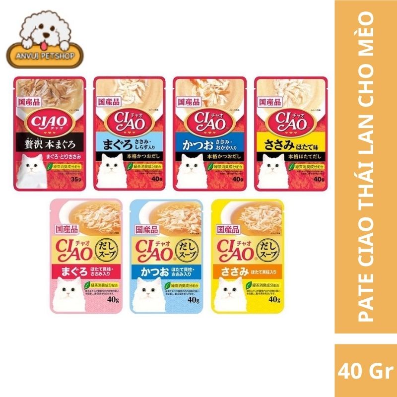 Pate CIAO Thái Lan cho mèo gói 40g nhiều vị dạng hạt và nước