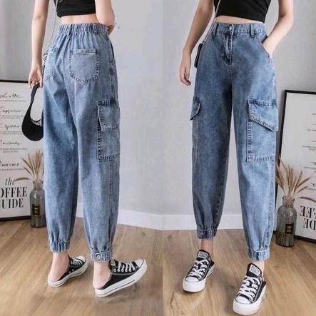 [ Chuyên sỉ ] Quần baggy jean nữ, quần bò nữ lưng cao chun sau phong cách hàn quốc