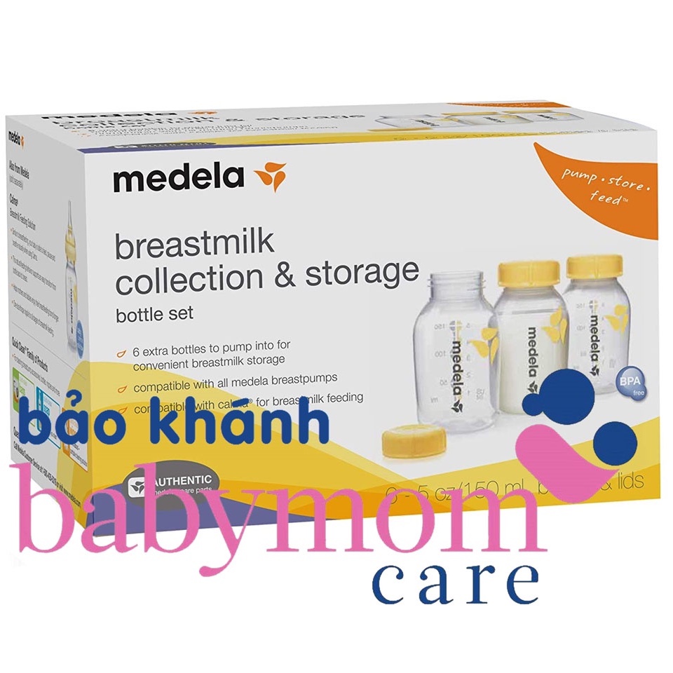 bình trữ sữa medela 150ml - nguyên hộp 6 bình tặng kèm túi tiệt trùng lò vi sóng medela
