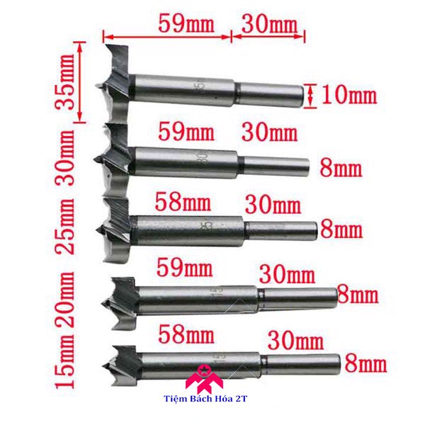 Bộ 5 mũi khoan khoét lỗ đường kính từ 15mm - 35mm - Khoan gỗ, nhựa, mica