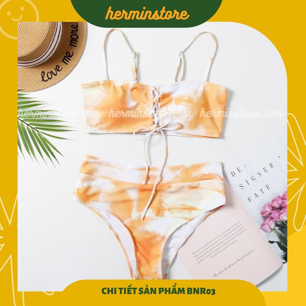 Bikini 2 mảnh - Đồ bơi nữ kiểu dáng áo croptop 2 dây phối quần bơi màu loang siêu hot hè 2021