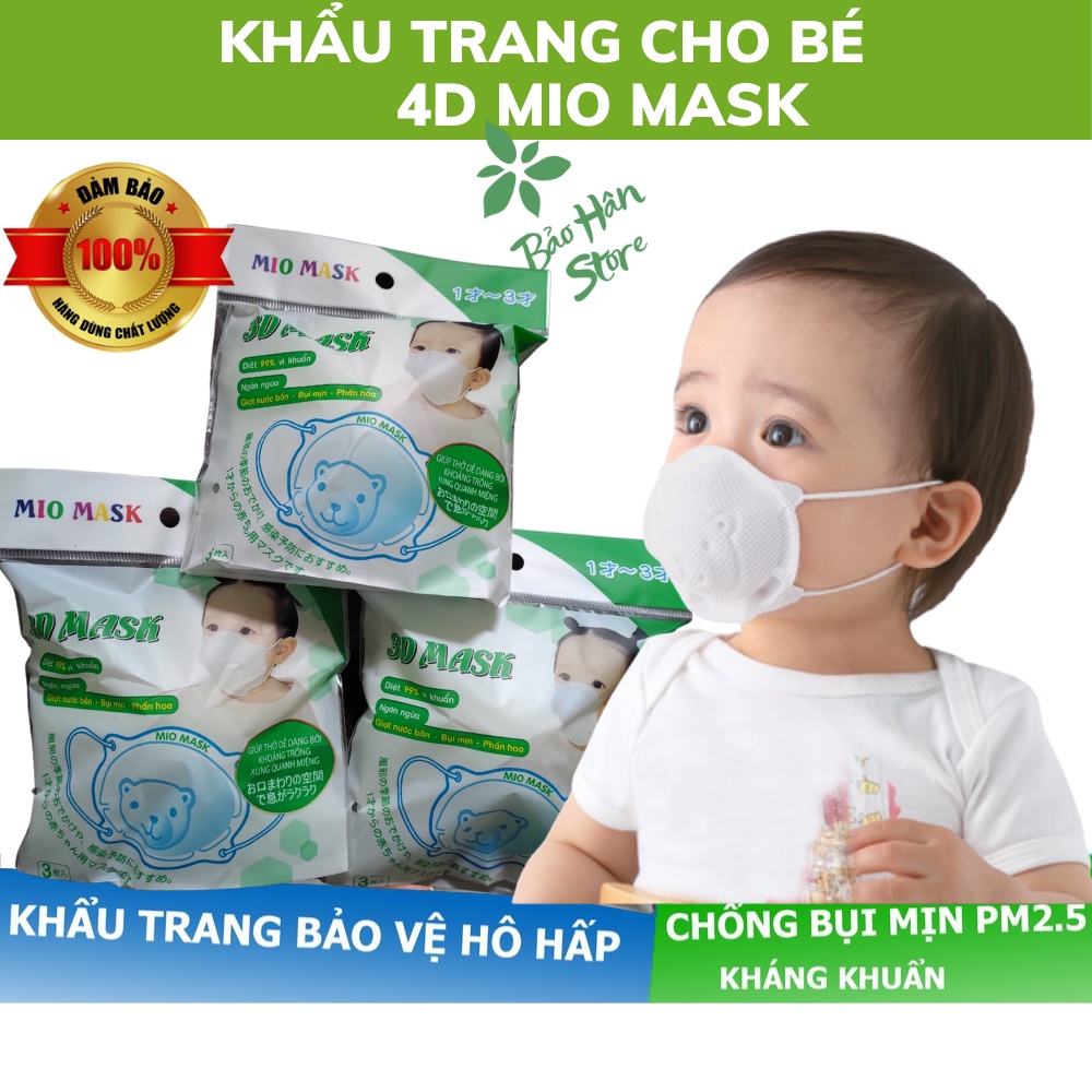 Khẩu Trang Cho Em Bé 3D MIO MASK (Set 3 Chiếc) Khẩu Trang Con Gấu Có Thể Dùng Cho Em Bé Sơ Sinh 1 Tuổi Đến 3 Tuổi