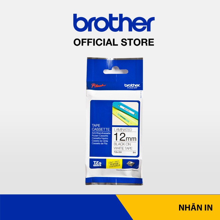 Nhãn in Brother TZe-231 chữ đen trên nền trắng (12mm)