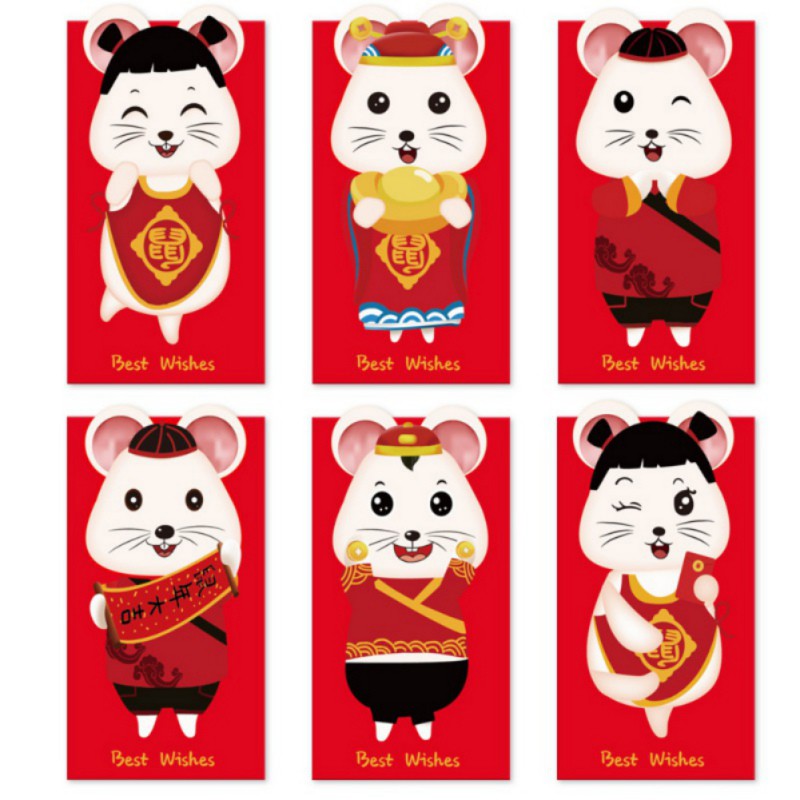 Set 6 Bao Lì Xì Màu Đỏ Phong Cách Trung Hoa