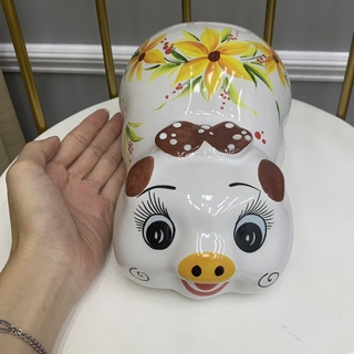 Con heo đất tiết kiệm đẹp, lợn đất đẹp hình cute dễ thương men sứ bát tràng - có nắp khóa cài bên dưới