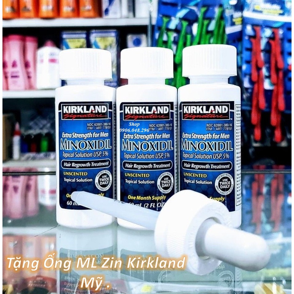 [ Date : Tốt nhất ] Sản phẩm thoa ngoài Mọc tóc, mọc Râu  Minoxidil 5% Kirkland USA - 3 Chai , Kèm Ống Zin Kirkland Mỹ .