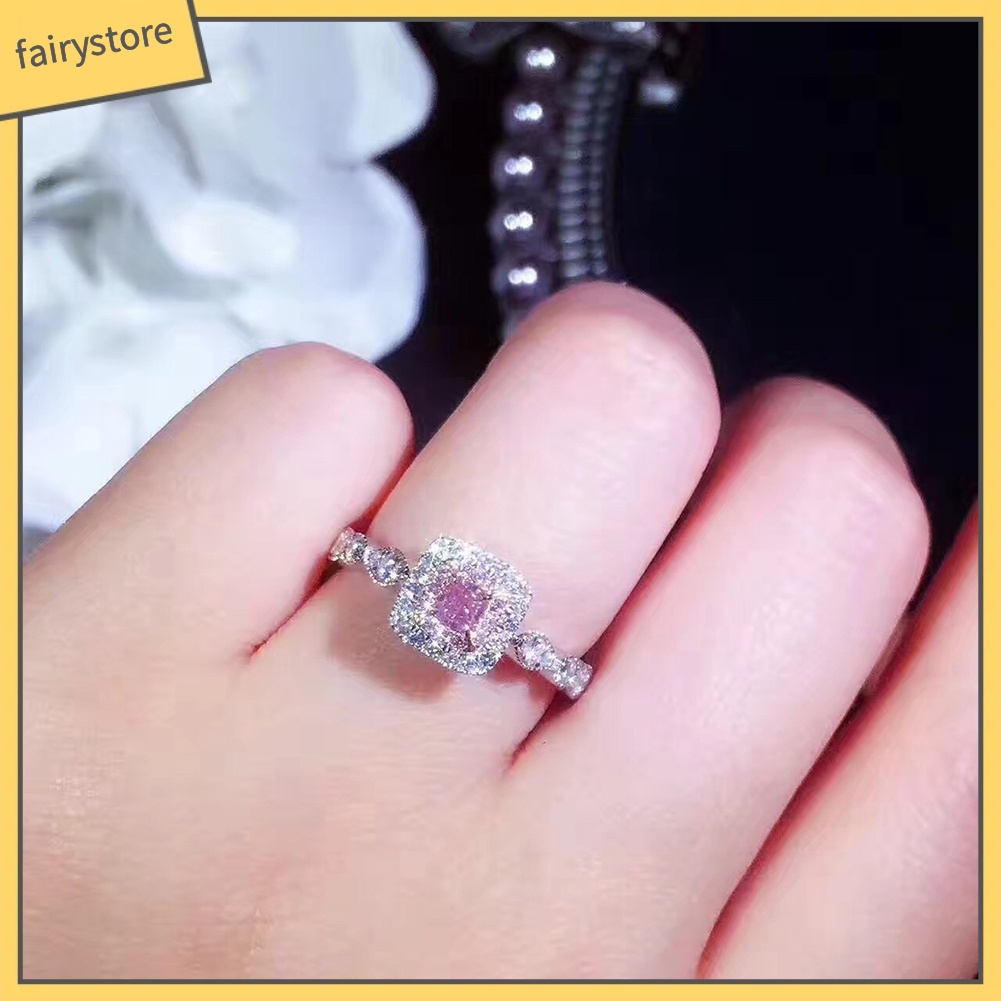 Nhẫn Hợp Kim Đính Đá Nhân Tạo Màu Hồng Sang Trọng Cho Nữ