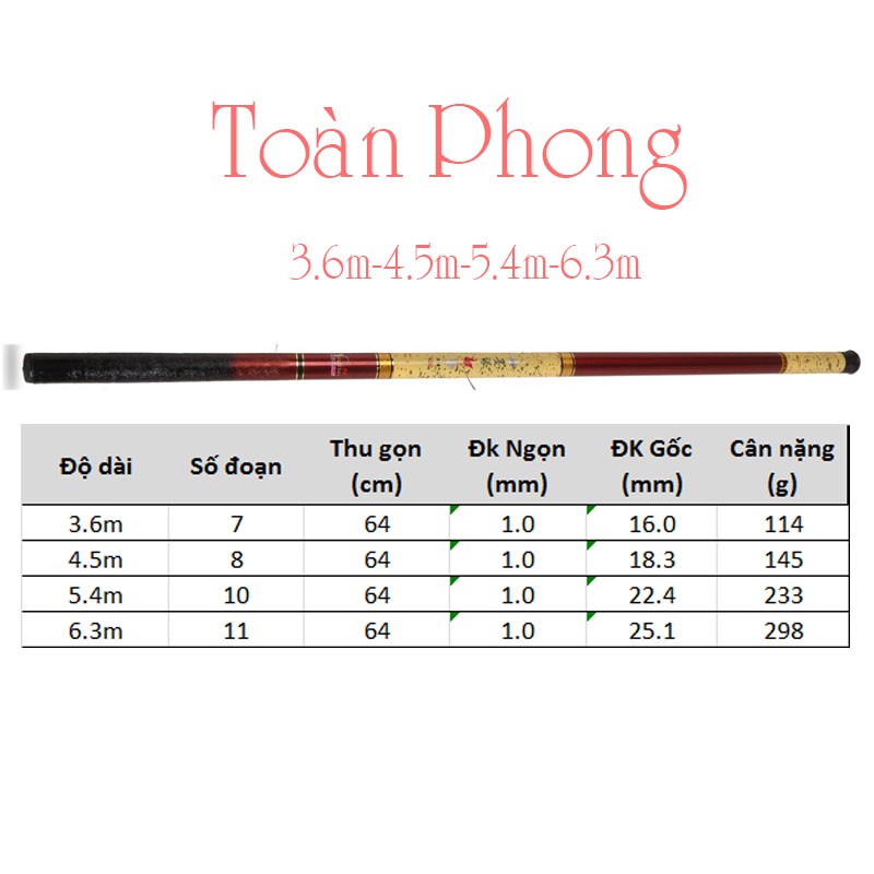 Cần câu tay Toàn Phong câu đơn câu cá giải trí độ cứng 3H CĐ-4