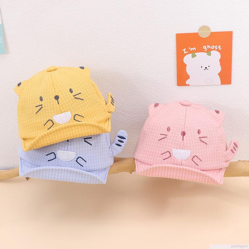 Mũ lưỡi trai vành mềm thêu hình mèo dễ thương cho bé