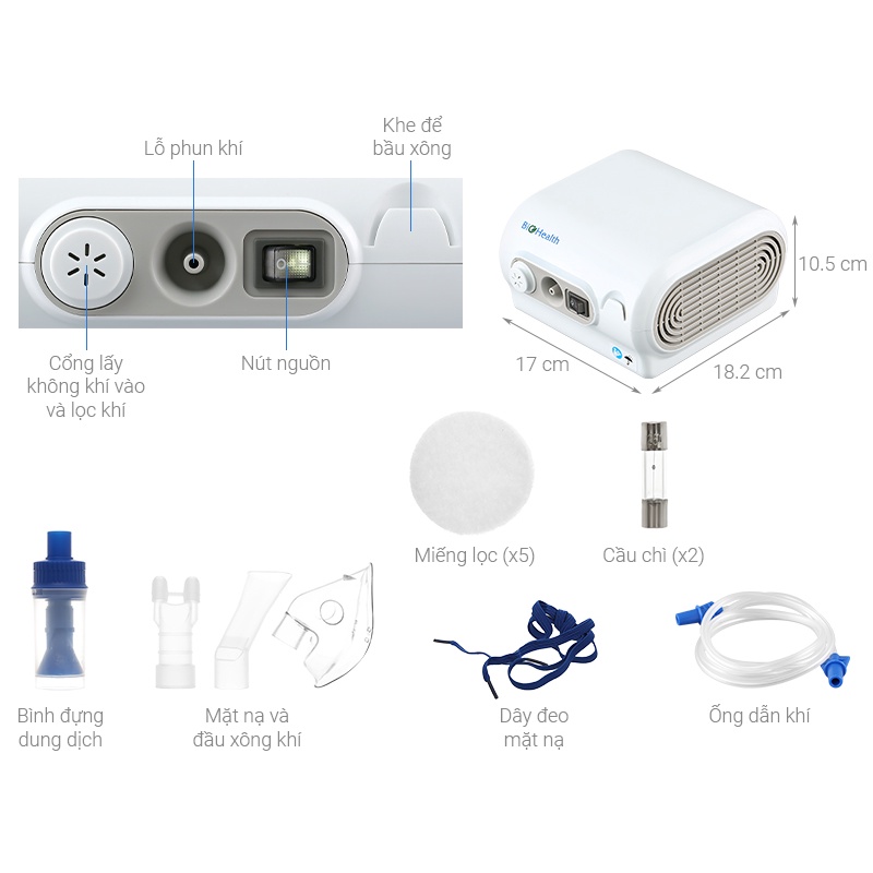 Máy xông khí dung BIOHEALTH NEBPRO, xông mũi họng Neb Pro cho bé và người lớn, điều chỉnh tốc độ - Chính hãng