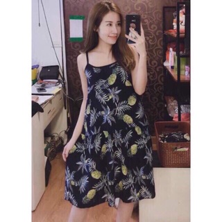 Đầm bầu lanh 2 dây(nhiều vân)