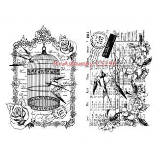 hnastampy CS196 con dấu tem trong suốt seal clear stamp dùng cho handmade scrapbook bộ nền lồng chim