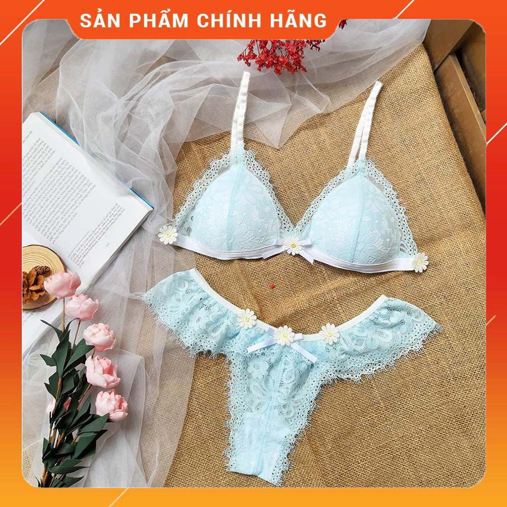 🌺 SIÊU SALE 🌺 Bộ đồ lót cúc họa mi vải lông mi xanh