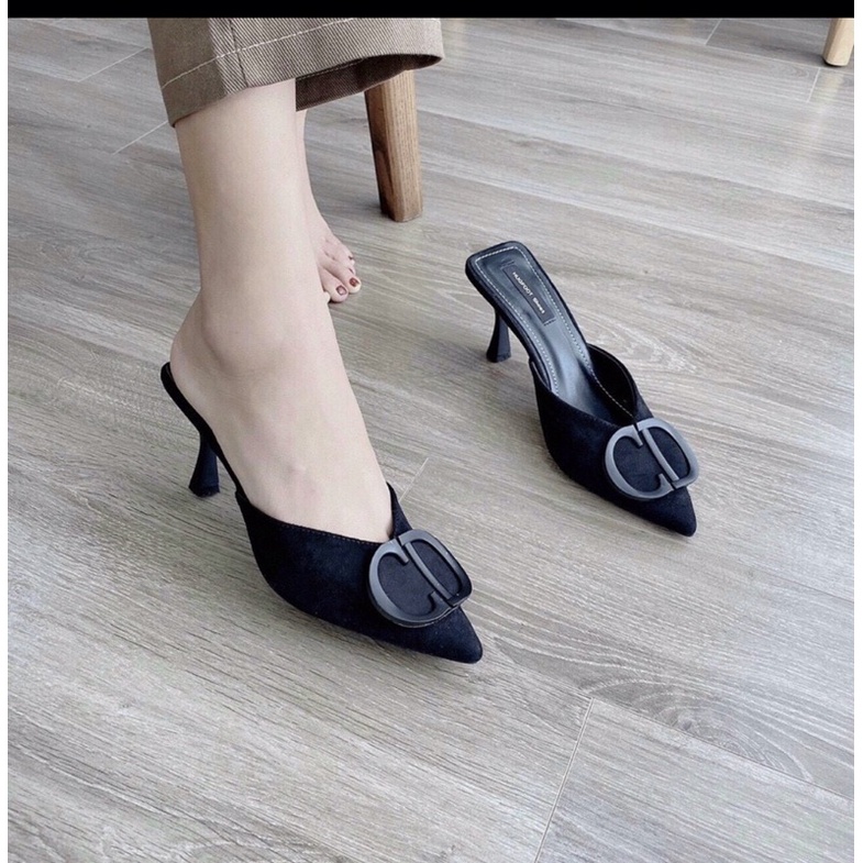 Giày cao gót cài khoá chất da nỉ mềm mại gót nhọn cao 6p mã-dd019